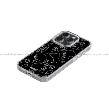 Black And White Line Faces Abstract Art Soft Mobile Cover