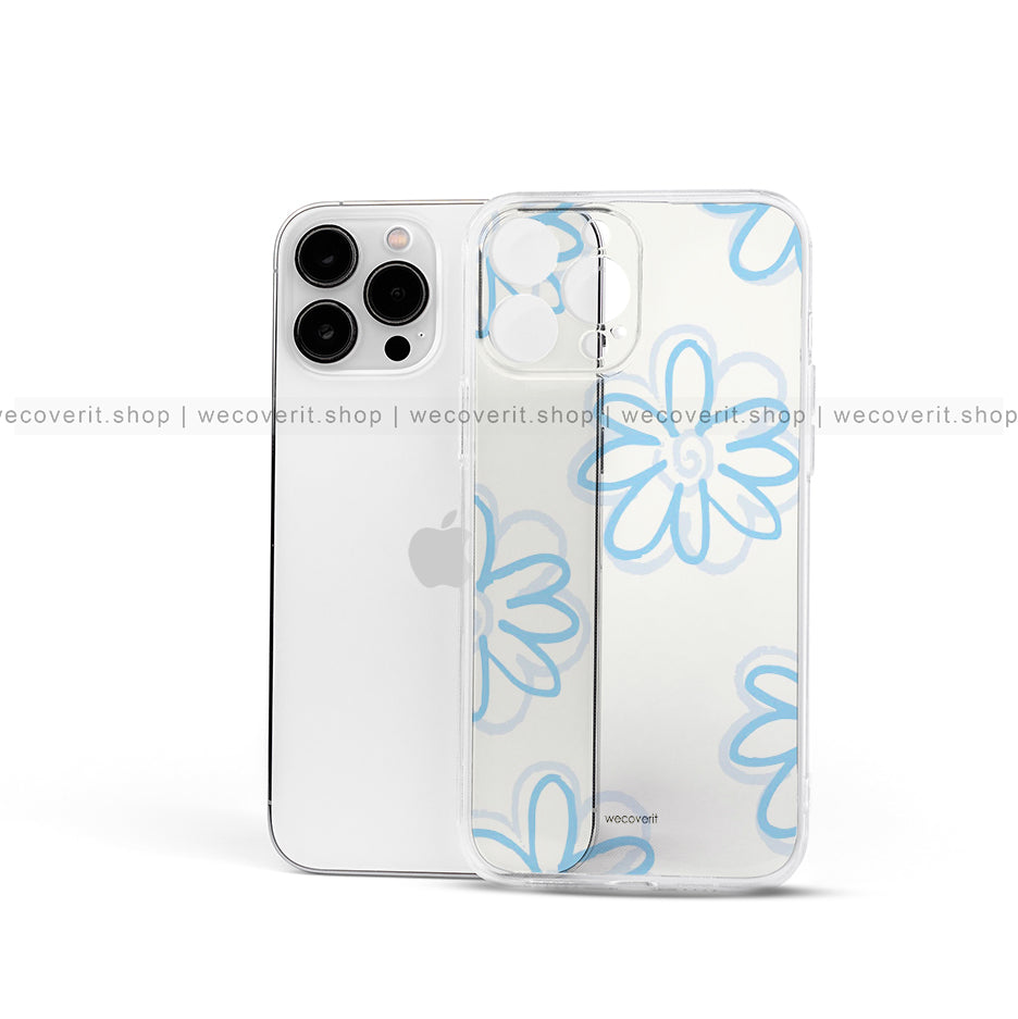 Blue Flowers Transparent Mobile Cover