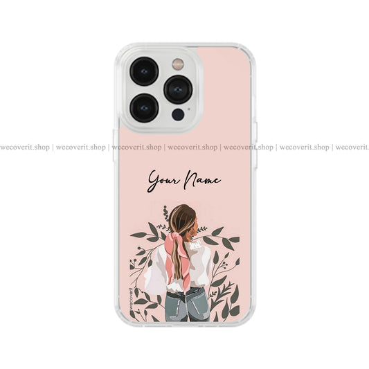 Brown Girl with Leaves Illustration Name Soft Mobile Cover