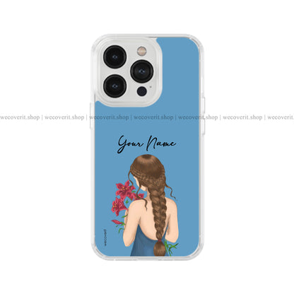 Girl With Flowers In Blue BG Girl Illustration Soft Mobile Cover