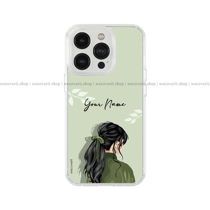 Green Girl with Leaves Illustration Name Soft Mobile Cover