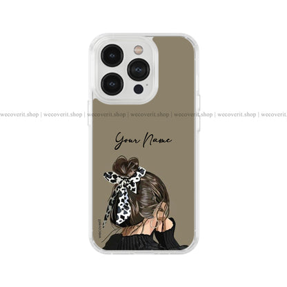 Olive Girl with Cow Bow Illustration Name Soft Mobile Cover