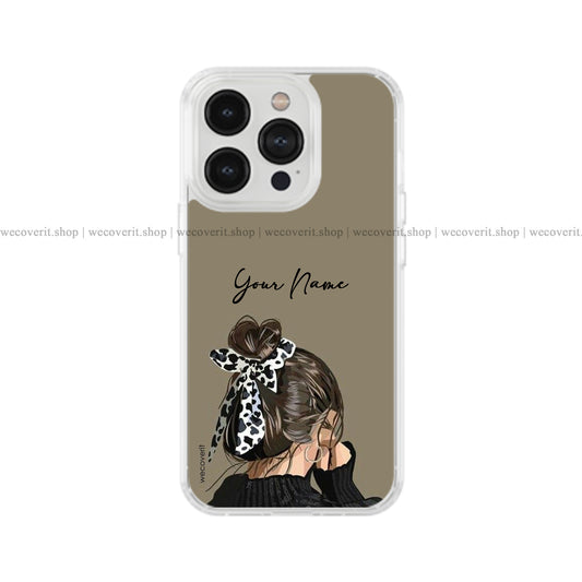 Olive Girl with Cow Bow Illustration Name Soft Mobile Cover