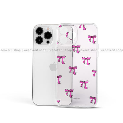 Pink Bow Pattern Transparent Mobile Cover