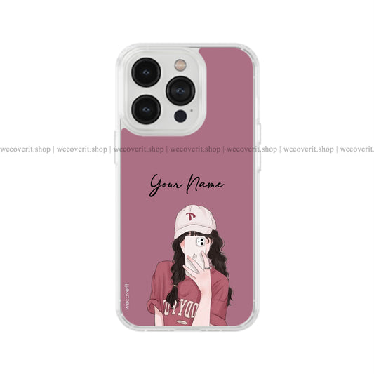 Purple Selfie Girl Illustration Name Soft Mobile Cover