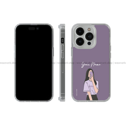 Purplee Selfie Girl Illustration Name Soft Mobile Cover