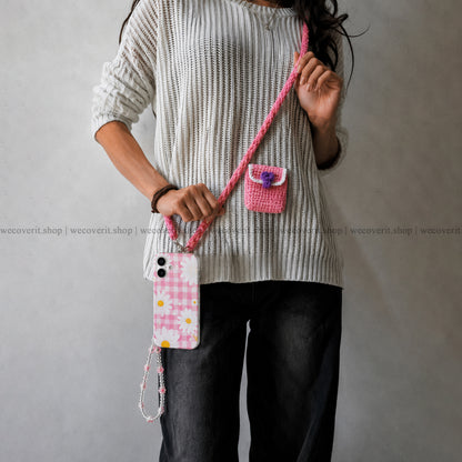 Crochet Pink Phone Slings with Pocket
