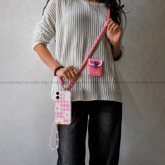 Crochet Pink Phone Slings with Pocket